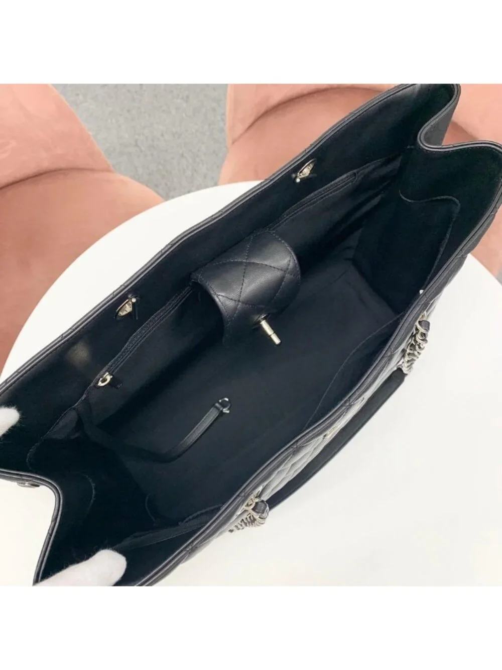 Chanel CC Logo Quilted Lambskin Turnlock Chain Tote